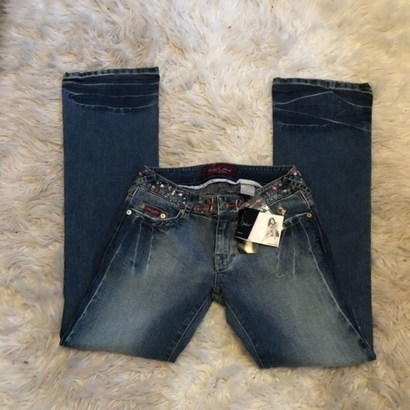 NWT Baby Phat boot cut Rhinestone sparkle embroidered pocket blue jeans sz 5 - Picture 3 of 16